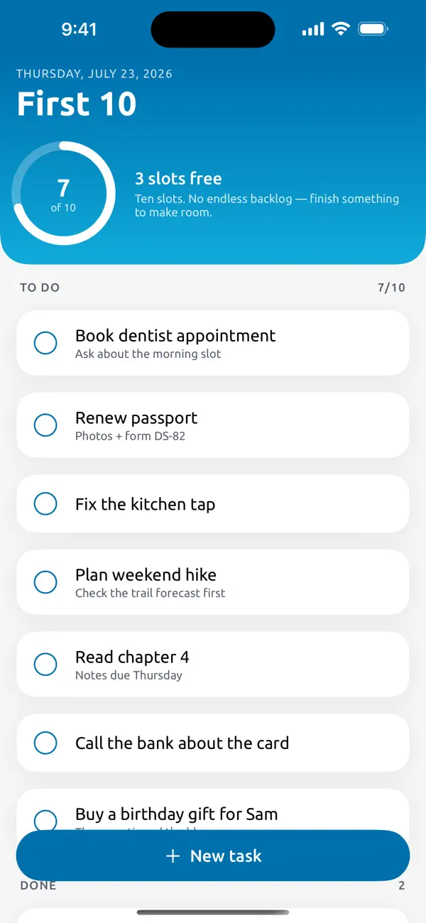 First10 To-Do task list