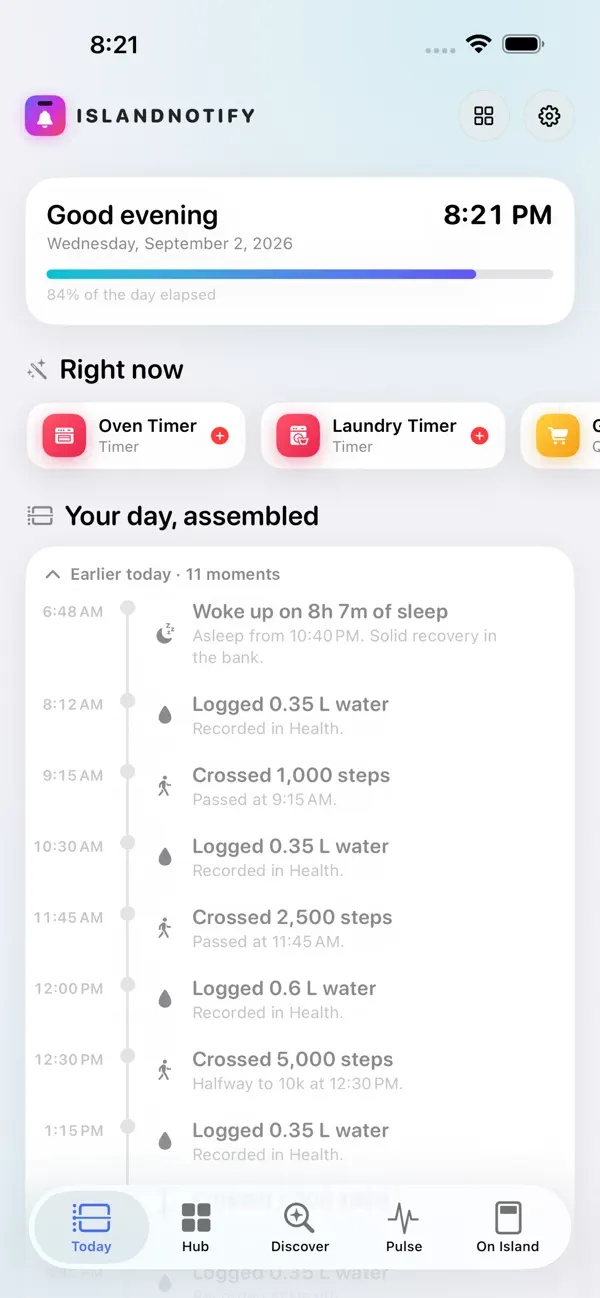 IslandNotify Today timeline