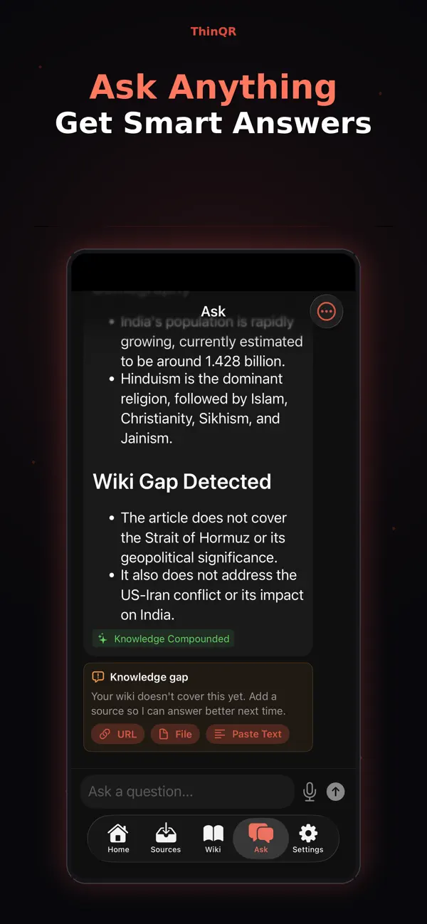ThinQR Ask — answers from your wiki, with knowledge gaps flagged